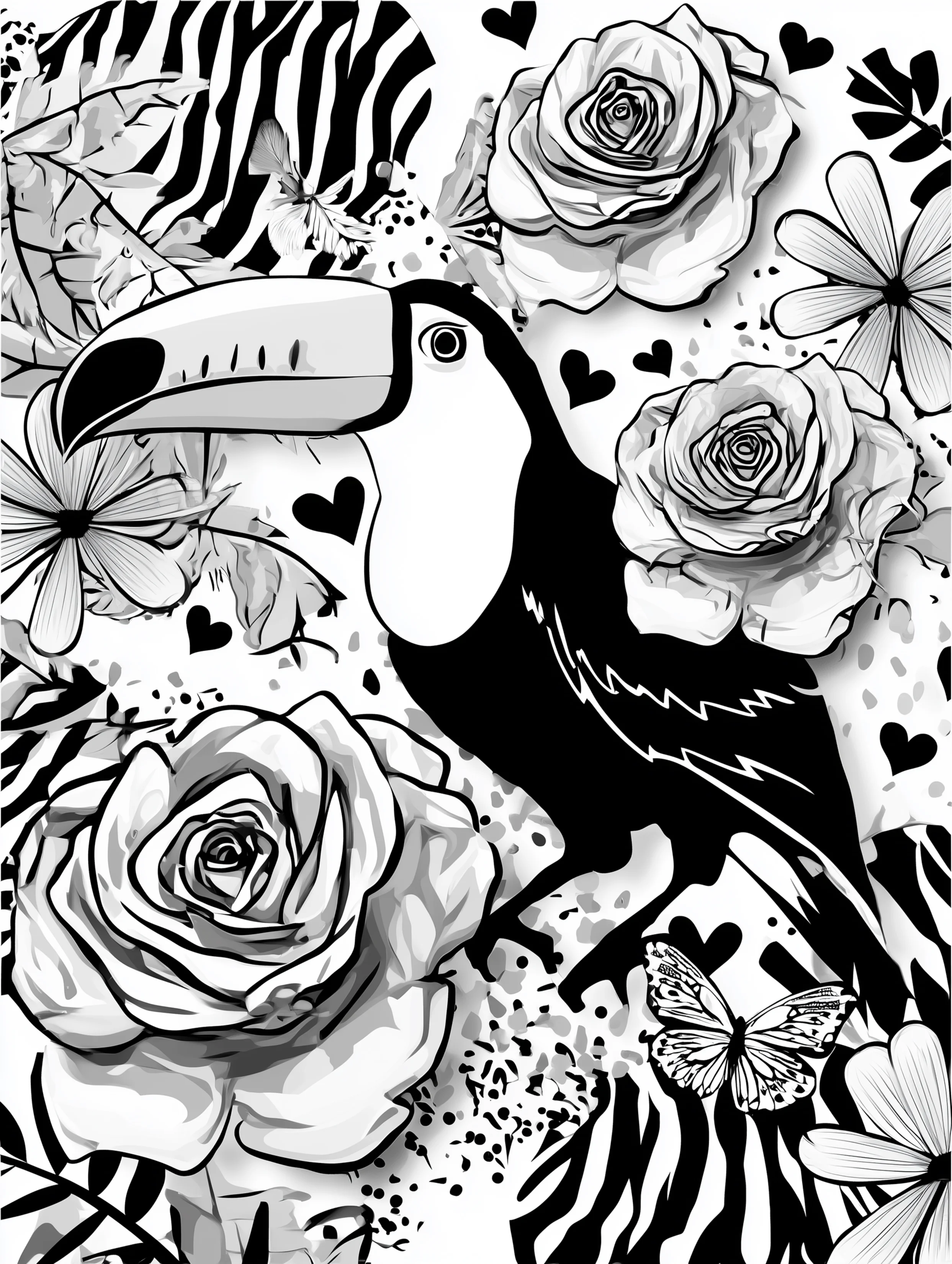 Free printable zoo coloring sheet featuring a toucan at the zoo